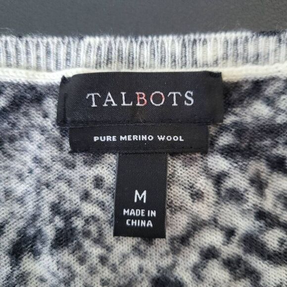 Talbots Womens 100% Merino Wool Pullover Sweater Black Cream Medium Snake Print - Picture 4 of 7